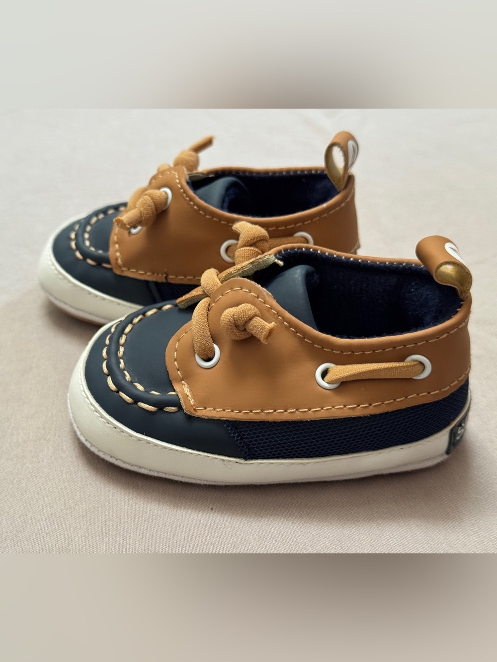 Infant Two-Tone Boat Shoes in Navy and Tan